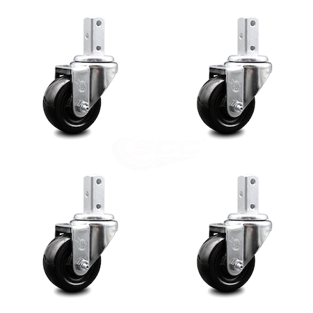 Service Caster 3.5 Inch Hard Rubber Wheel Swivel 3/4 Inch Square Stem Caster Set SCC-SQ20S3514-HRS-34-4